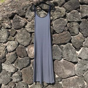 Blue striped backless maxi dress